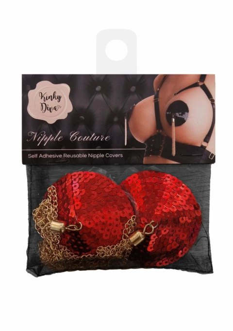 Sequin Nipple Covers w Chain - błyszczące osłonki z łańcuszkiem, złote