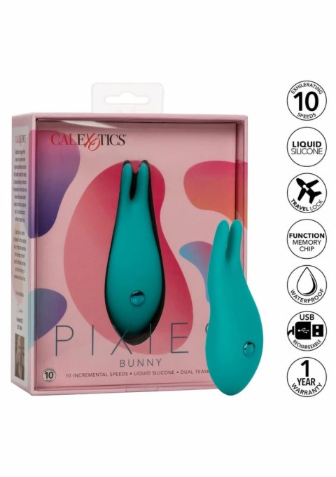 CalExotics Pixies Bunny silikonowy mini masażer dwustronny 10 trybow fioletowy