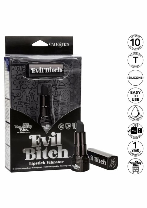 Evil Bitch Lipstick Vibrator mini masażer 10 trybow czarny 4 cale