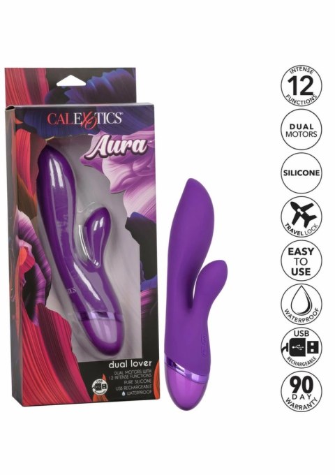 Aura Dual Lover silikonowy masażer dwusilnikowy 12 trybow fioletowy
