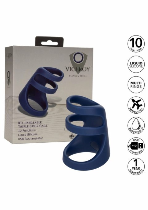 CalExotics Viceroy Rechargeable Triple Cock Cage silikonowy pierścień wibrujący