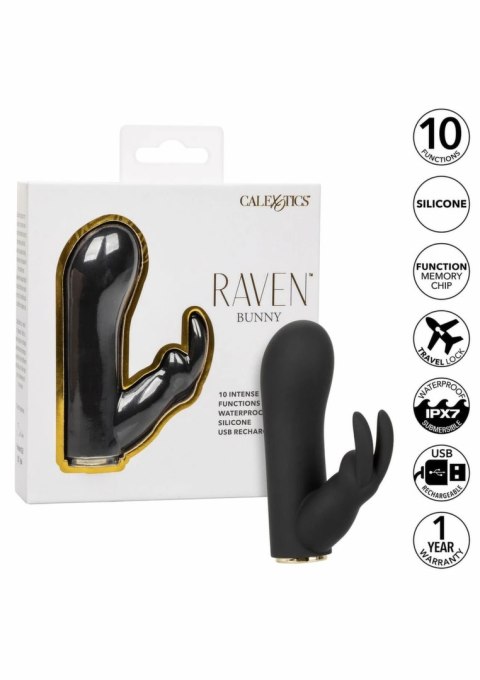 Raven Bunny mini masażer dwufunkcyjny silikonowy IPX7 USB czarny