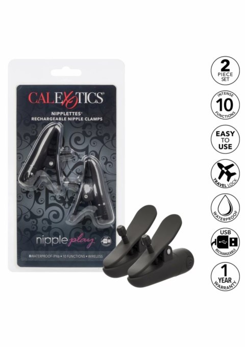CalExotics Nipplettes - bezprzewodowe, regulowane klipsy wibrujące USB IPX7