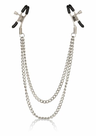 CalExotics Tiered Nipple Clamps regulowane z łańcuszkami, stal niklowana