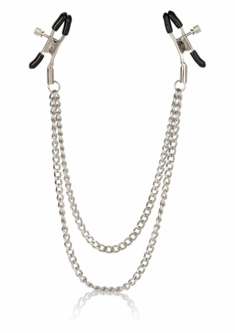 CalExotics Tiered Nipple Clamps regulowane z łańcuszkami, stal niklowana