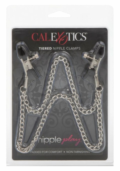 CalExotics Tiered Nipple Clamps regulowane z łańcuszkami, stal niklowana