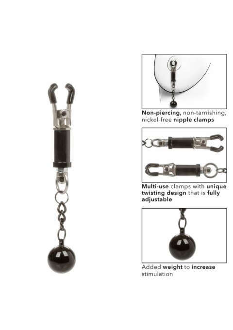 CalExotics Weighted Twist Nipple Clamps regulowane z obciążeniem 2 szt.