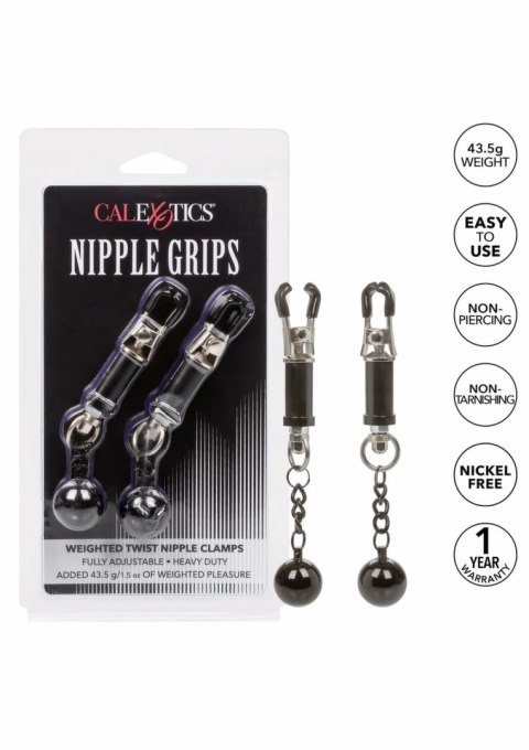 CalExotics Weighted Twist Nipple Clamps regulowane z obciążeniem 2 szt.