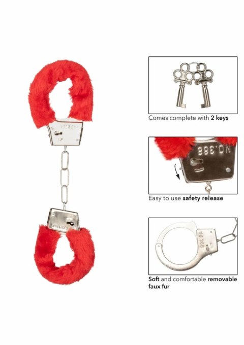 Playful Furry Cuffs kajdanki z futerkiem, regulowane, metalowe, czarne