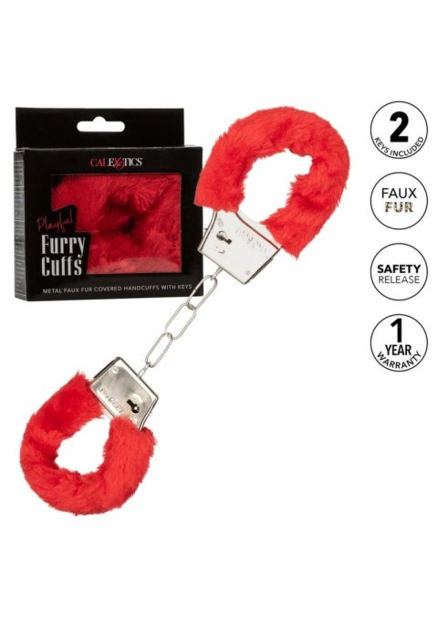 Playful Furry Cuffs kajdanki z futerkiem, regulowane, metalowe, czarne