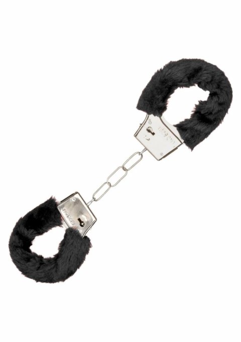 Playful Furry Cuffs kajdanki z futerkiem, regulowane, metalowe, czarne