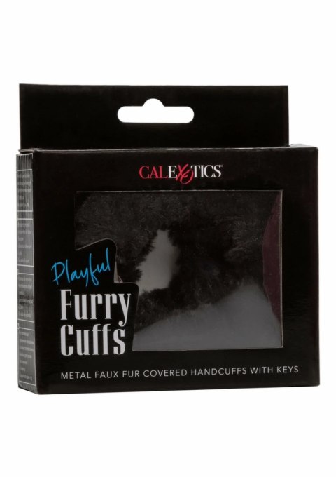 Playful Furry Cuffs kajdanki z futerkiem, regulowane, metalowe, czarne