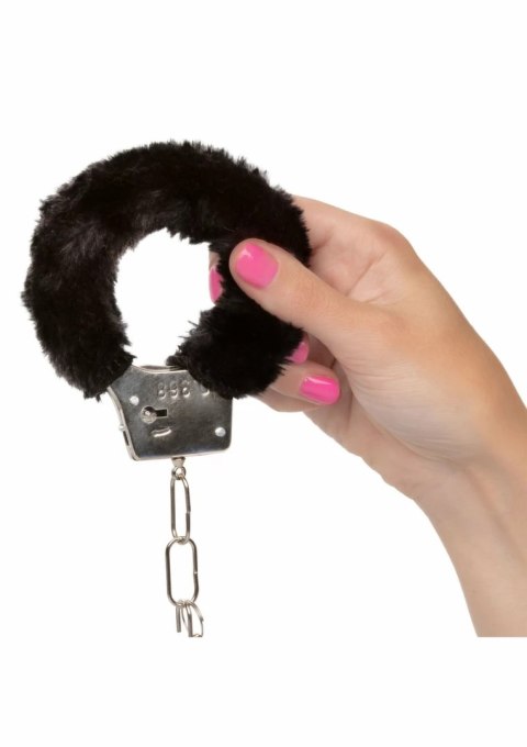 Playful Furry Cuffs kajdanki z futerkiem, regulowane, metalowe, czarne
