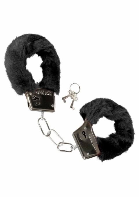 Playful Furry Cuffs kajdanki z futerkiem, regulowane, metalowe, czarne