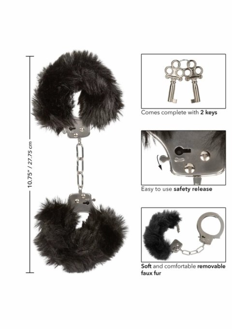 Ultra Fluffy Furry Cuffs kajdanki z futerkiem, regulowane, srebrne