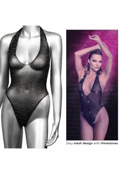 CalExotics Radiance Deep V Bodysuit - siateczkowy kostium z kryształkami, uniwersalny