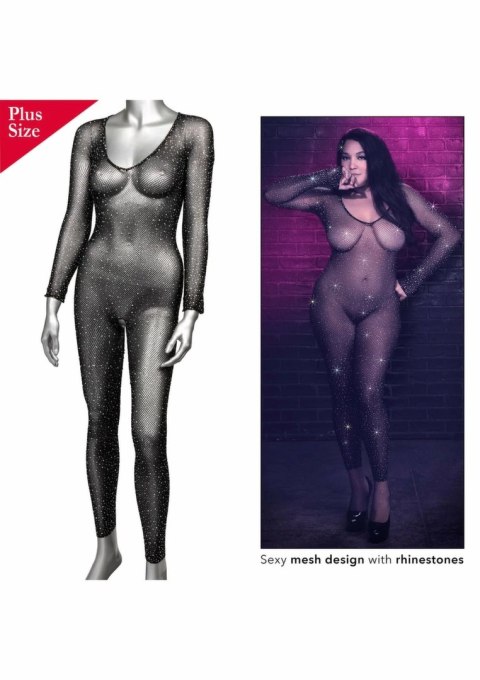 CalExotics Radiance Plus Size Bodystocking z siateczki z kryształkami 3XL