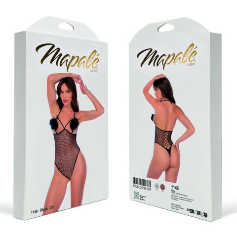 Mapele Feather Kiss Body siateczkowy z pomponami, czarny, uniwersalny