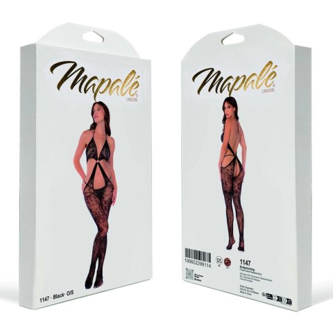 Mapele Floral Fishnet Bodystocking Czarny Uniwersalny Kwiatowy Wzor