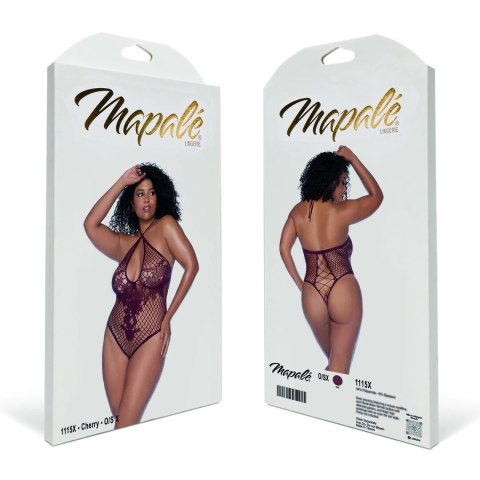 Mapele Floral Fishnet Bodysuit Queen Size czerwony, kwiatowy wzor