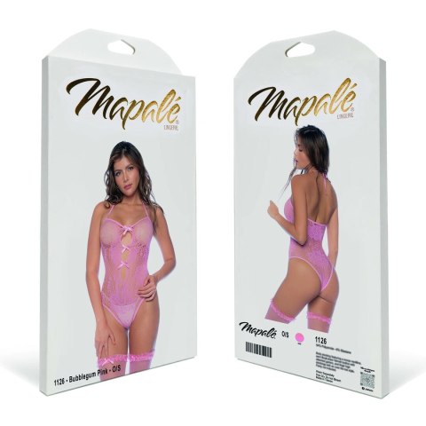 Mapele Floral Fishnet Bodysuit Set rożowy uniwersalny z kokardkami