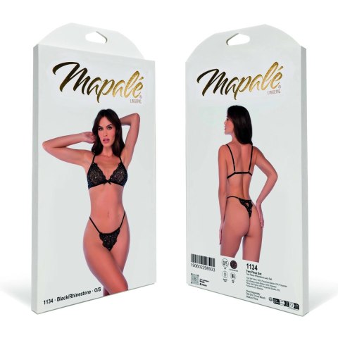 Mapele komplet koronkowy z kryształkami One Size czarny