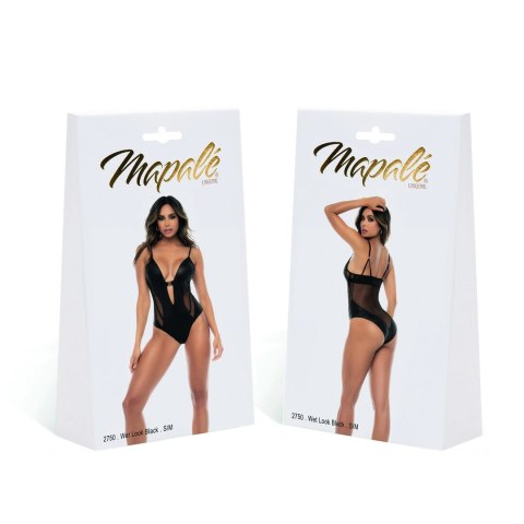 Fenna Bodysuit L/XL Czarny Wet Look - regulowany, siateczka i połysk