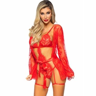 Leg Avenue 86123 Komplet Body Teddy i Szlafrok z Podwiązkami Czerwony M