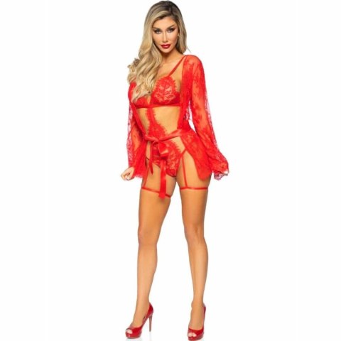 Leg Avenue 86123 Komplet Body Teddy i Szlafrok z Podwiązkami Czerwony M