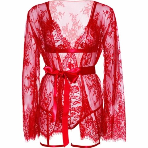 Leg Avenue 86123 Komplet Body Teddy i Szlafrok z Podwiązkami Czerwony M