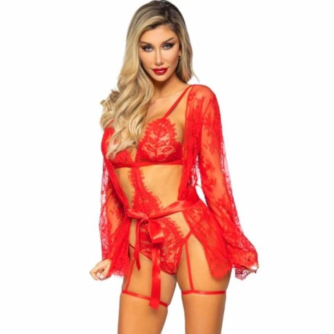 Leg Avenue 86123 Komplet Body Teddy i Szlafrok z Podwiązkami Czerwony S