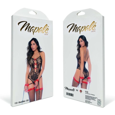 Leg Avenue Floral Fishnet Body w Kwiaty Czarny/Czerwony One Size