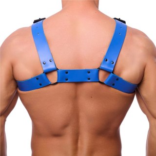 Red Leather Bulldog Harness L/XL niebieski - skorzany uprząż regulowany