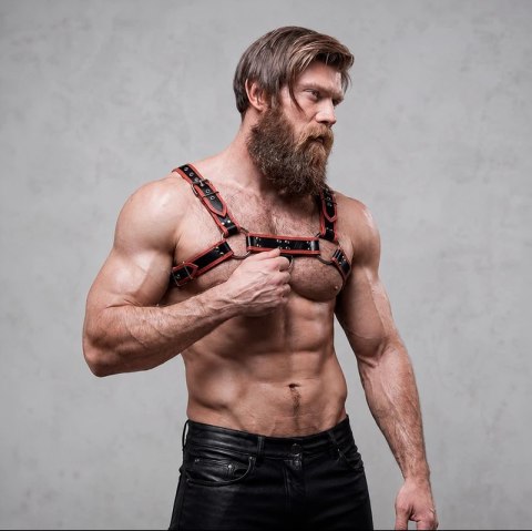 Fetish Submissive Attitude Uprząż męska na klatkę piersiową czarno-czerwona, eco-skora