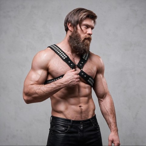 Fetish Submissive Attitude uprząż męska z eko-skory z nitami, regulowana