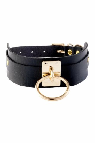 KINKY DIVA O-RING COLLAR czarno-złoty, regulowany, wegańska skora