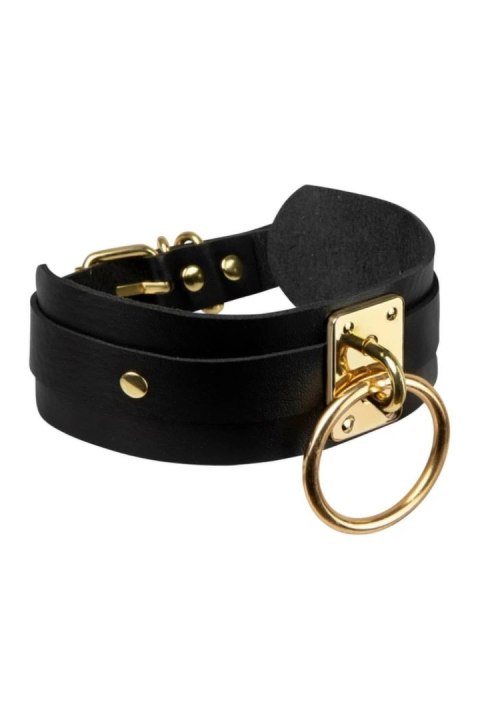 KINKY DIVA O-RING COLLAR czarno-złoty, regulowany, wegańska skora