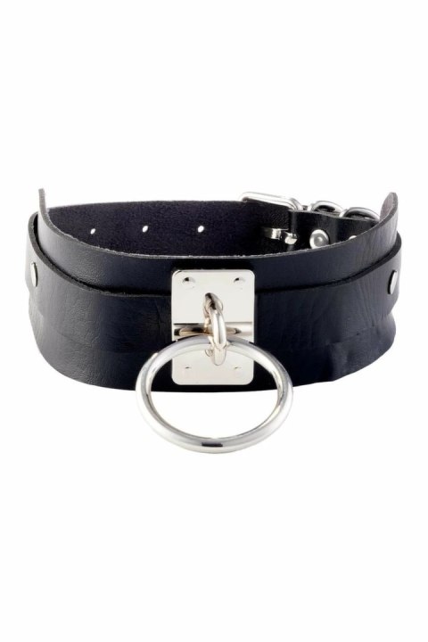 KINKY DIVA O-RING COLLAR czarny/srebrny, regulowany, wegańska skora