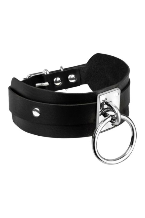 KINKY DIVA O-RING COLLAR czarny/srebrny, regulowany, wegańska skora