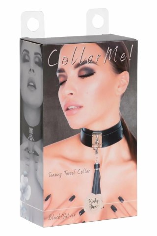 KINKY DIVA Teasing Tassel Collar czarny/srebrny, regulowany, eko-skora