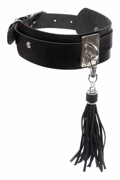 KINKY DIVA Teasing Tassel Collar czarny/srebrny, regulowany, eko-skora
