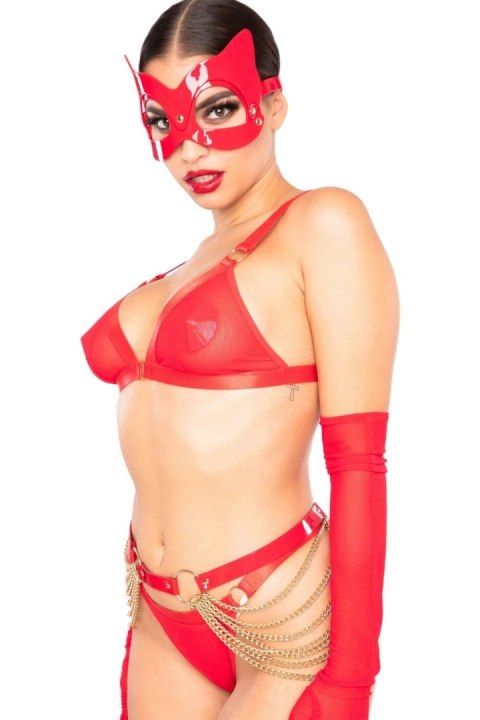 Kinky Diva Cat Mask Red - maska kotka z eko-skory, regulowana, czerwona