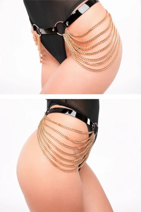 Kinky Diva Chain Belt czarny pasek z łańcuszkami, regulowany rozmiar